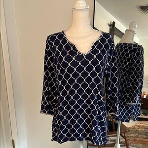 Talbots Blue and White Lattice Knit Top